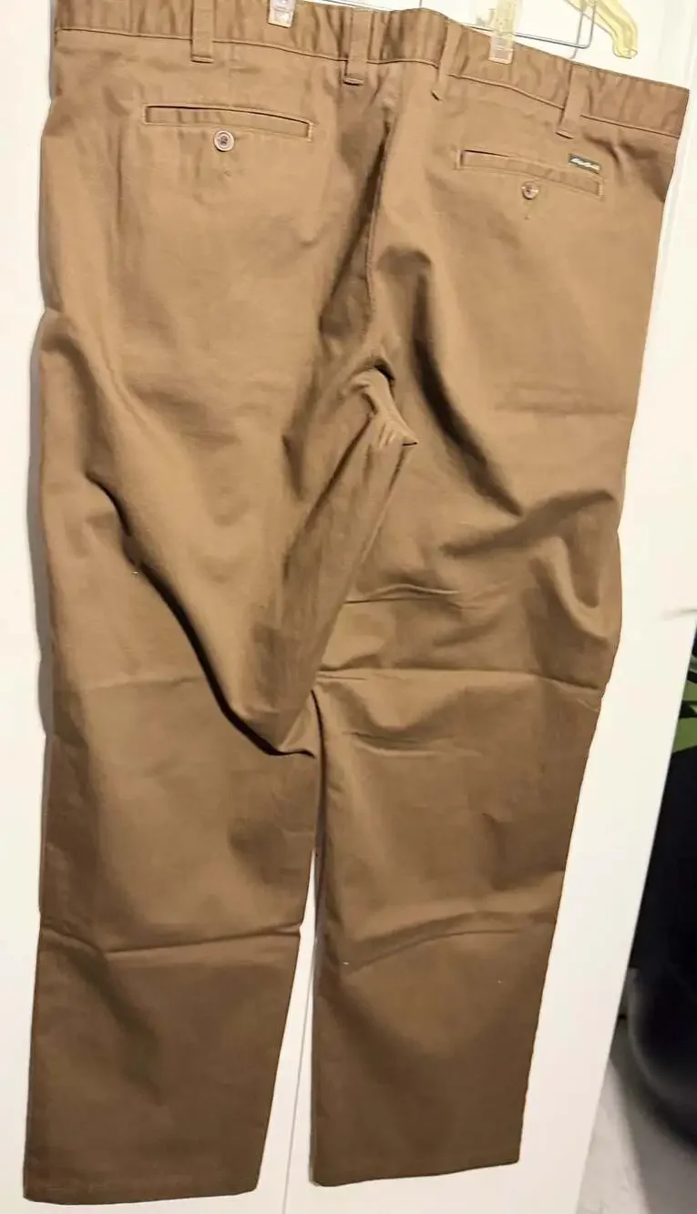 3x Eddie Bauer Men's Classic Fit Khaki Chino Pants Flat Front Cotton 44x36 Tall